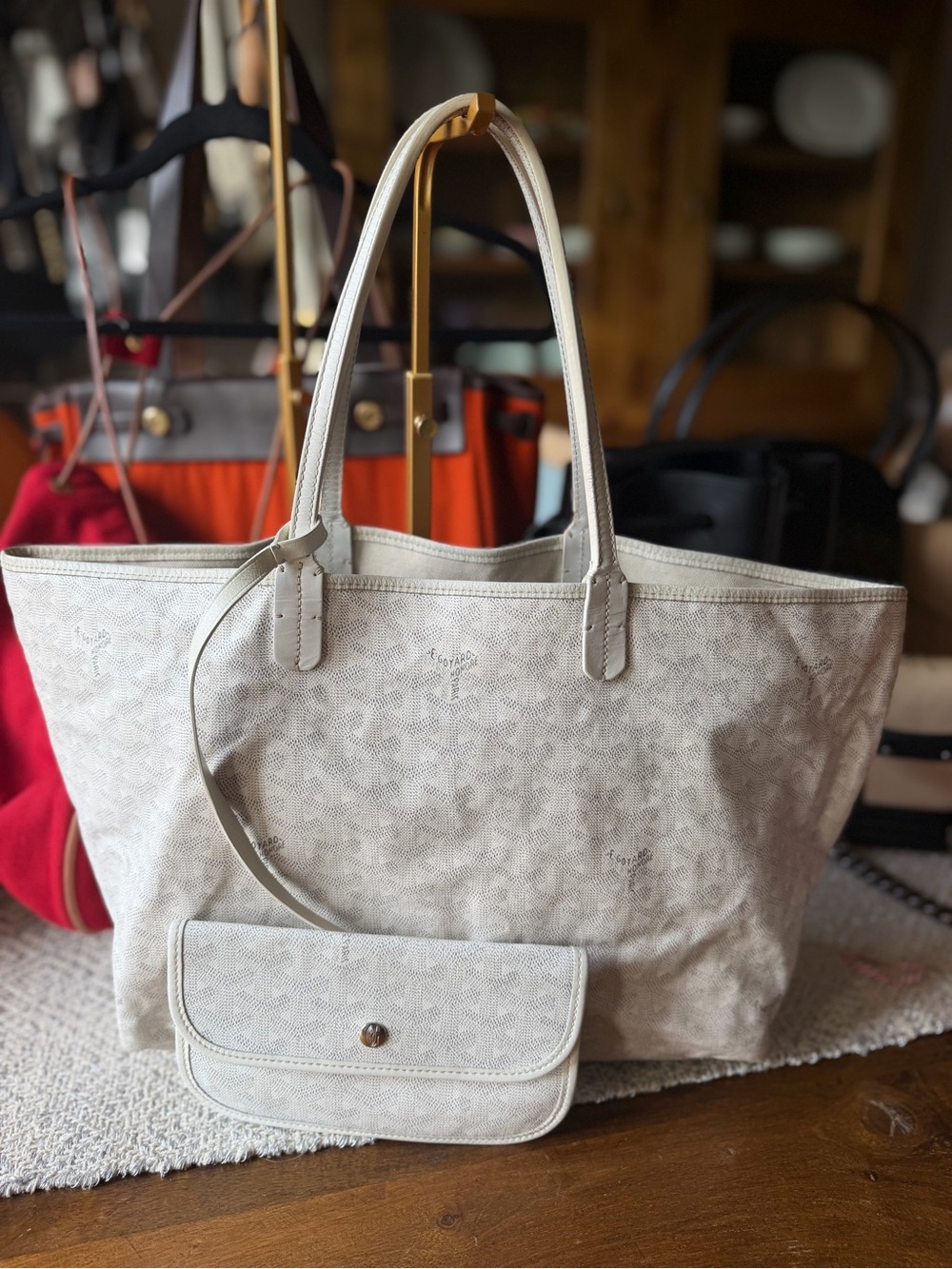 Goyard Saint Louis PM Cream Patterned Tote with Matching Pouch